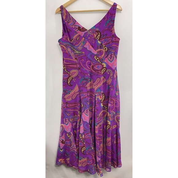 Jones New York Midi Dress Fit & Flare Patchwork Sleeveless Paisley Purple 14 - Picture 3 of 8